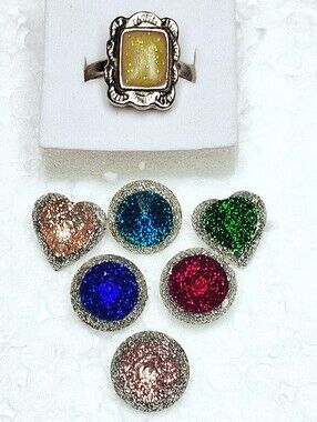 Ring & 6 Earrings Glittery Bright Colorful Shimmery Fashion Jewelry Set